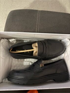 Geox Black Leather Penny Loafers
